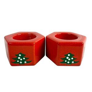 Waechtersbach Christmas Tree Hexagon Red Votive Candle Holders Set of 2 EUC